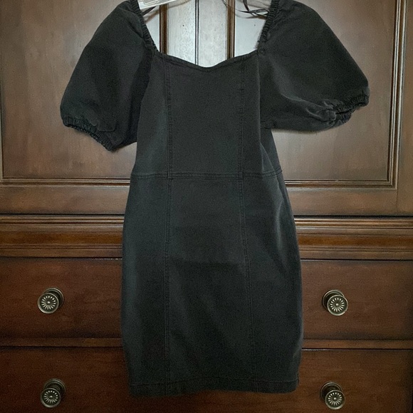 black denim puff sleeve dress Washed Black Denim Dress